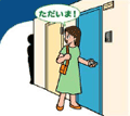 イラスト：ドアに鍵をかける女性