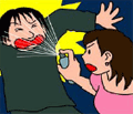 イラスト：催眠スプレーを噴射する女性